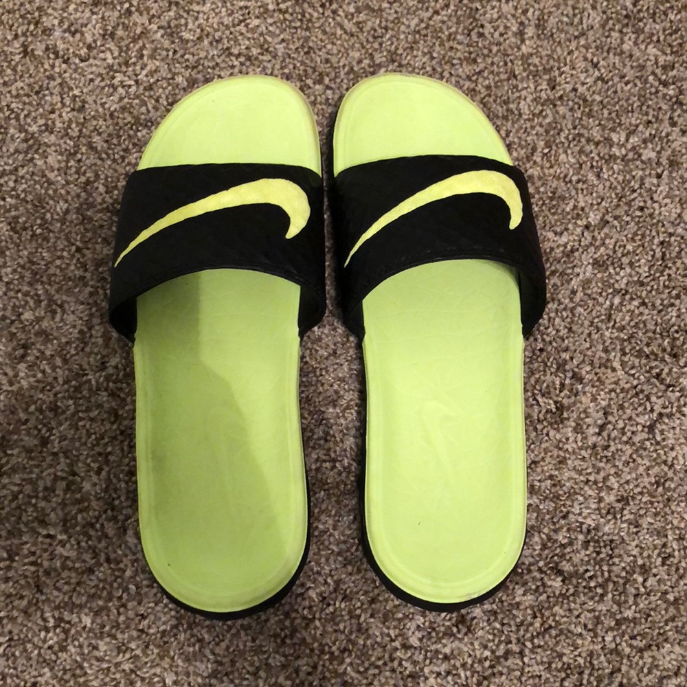 Nike neon yellow and black slides